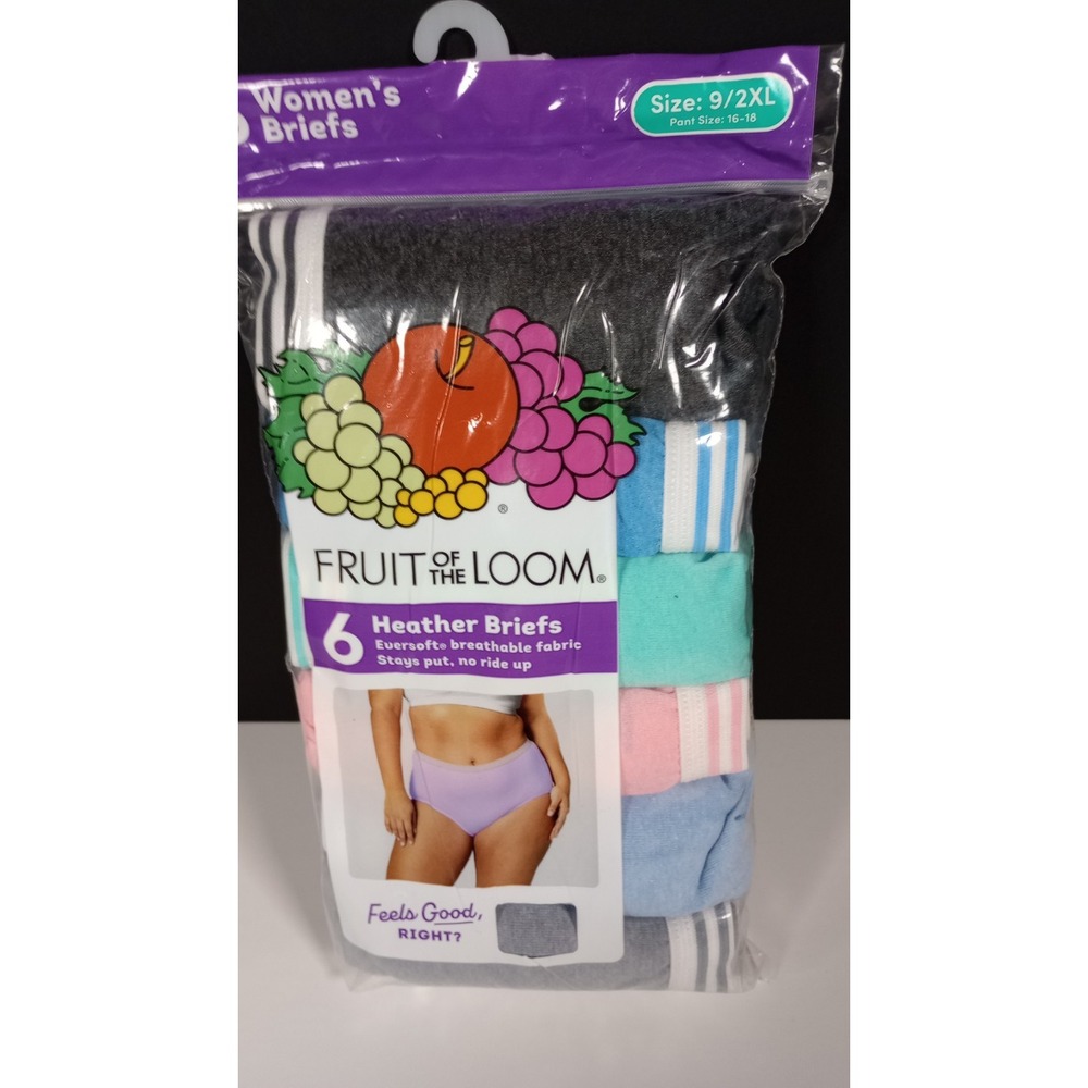 Fruit of the Loom Womens 6Pk Heather Briefs Sz 9/2XL Multicolor No Ride Up